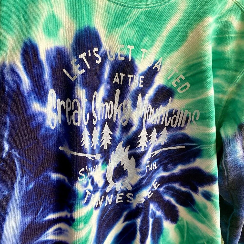 great smoky mountains national park Tie Dye Crewneck Sweatshirt Camping Medium - Picture 2 of 6